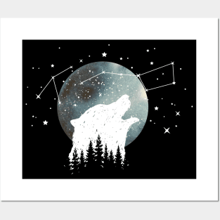 Moon and howling wolf Posters and Art
